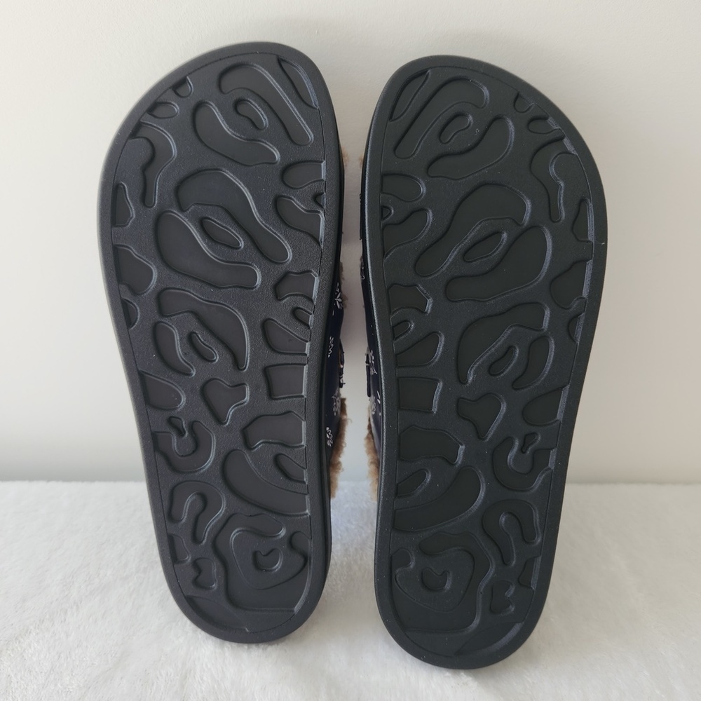 Aerosoles Laura Ashley Olivia Slides Floral Shearling Fur‎ Platform Sandals 7.5 - Picture 9 of 12